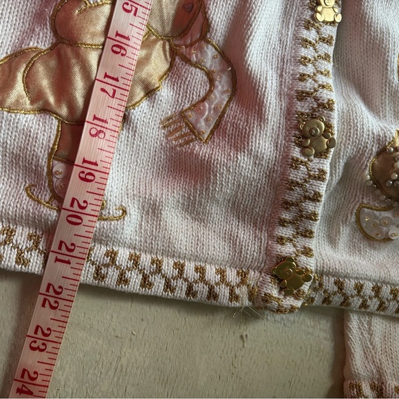 Vintage P Galli Christmas Cardigan Womens Size Small Teddy Bear Embroidered Gold - Picture 4 of 7